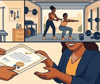A city official handing an approved home occupation permit document to a smiling home business owner — representing the final approval step after a successful application